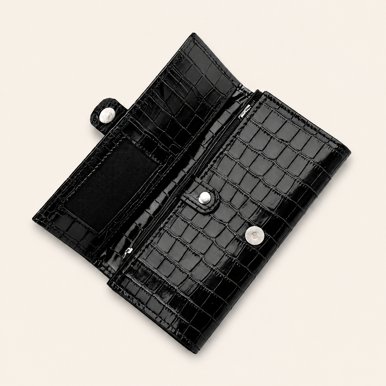 Black Shine Croc Organizer Wallet
