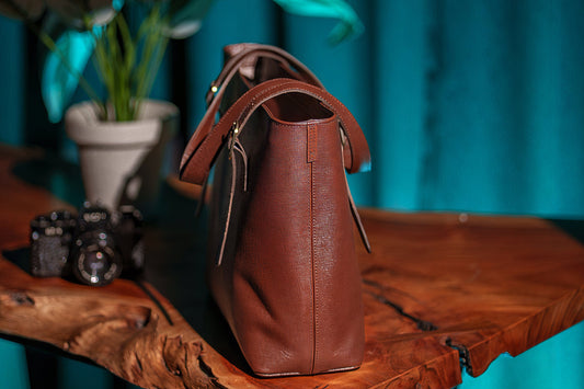 Chocolate Saffiano Buckle Tote