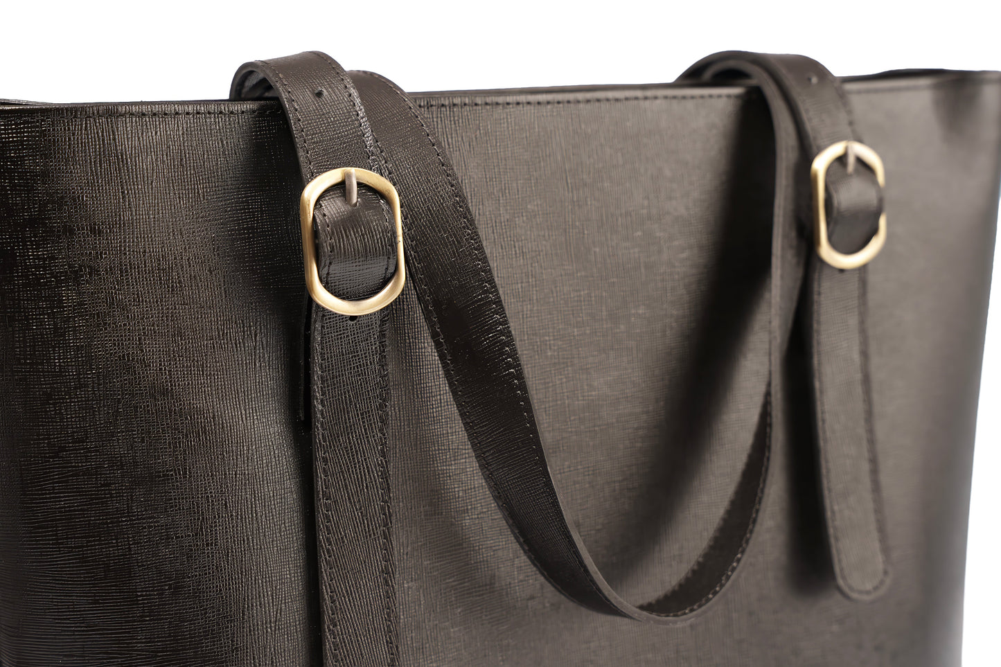 Onyx Black Saffiano Buckle Tote