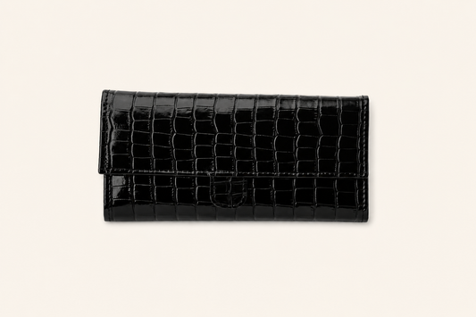 Black Shine Croc Organizer Wallet