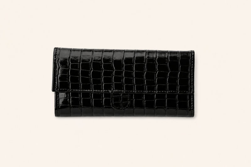 Black Shine Croc Organizer Wallet