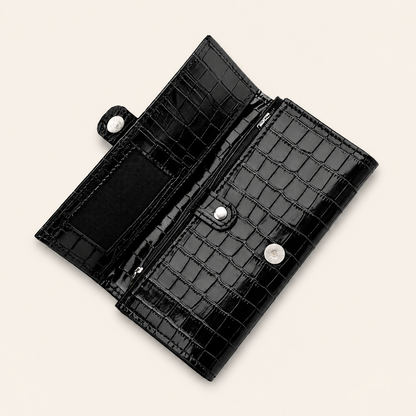 Black Shine Croc Organizer Wallet