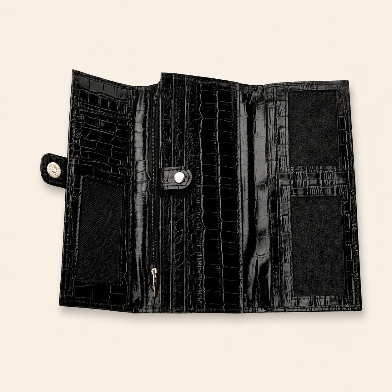 Black Shine Croc Organizer Wallet