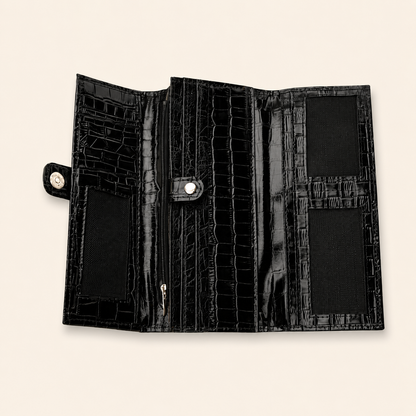 Black Shine Croc Organizer Wallet