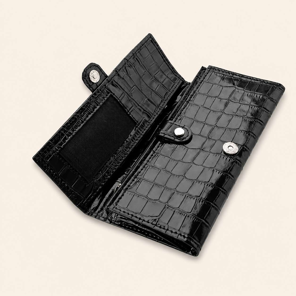 Black Shine Croc Organizer Wallet