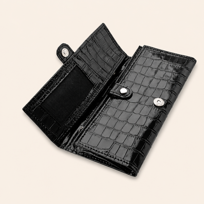 Black Shine Croc Organizer Wallet
