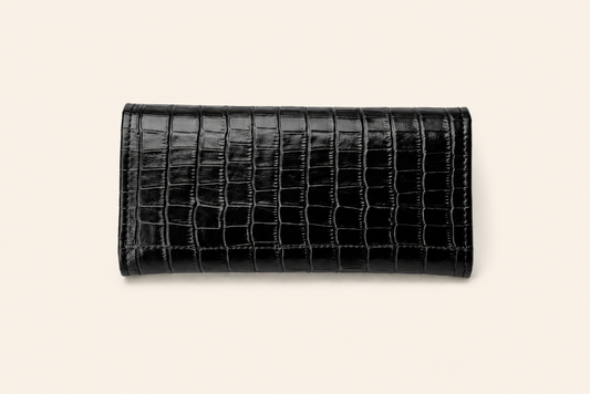 Black Shine Croc Organizer Wallet