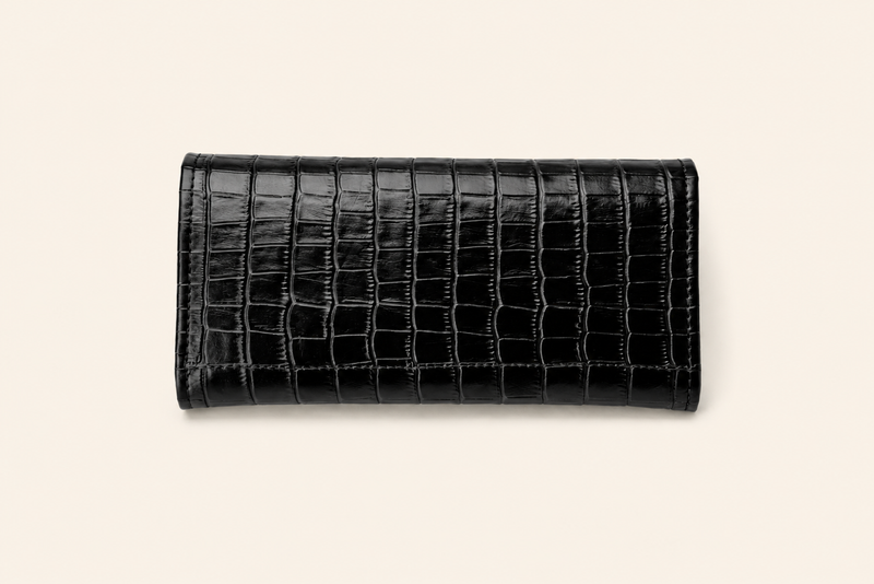 Black Shine Croc Organizer Wallet