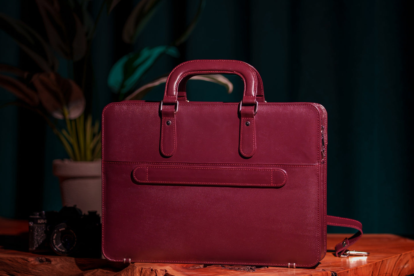 Royale Burgundy Leather Briefcase & Laptop Bag
