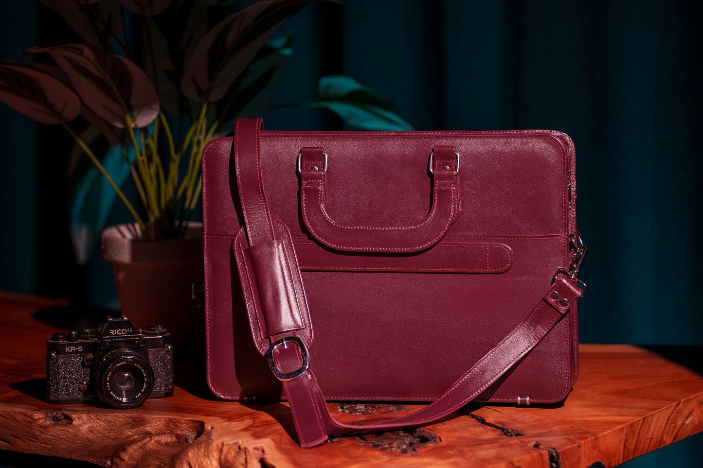 Royale Burgundy Leather Briefcase & Laptop Bag