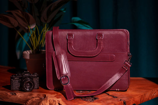 Royale Burgundy Leather Briefcase & Laptop Bag