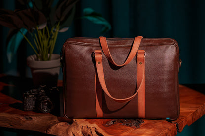 Dual-Tone Cocoa Leather Messenger Bag