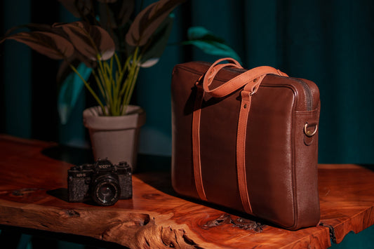 Dual-Tone Cocoa Leather Messenger Bag