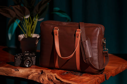Dual-Tone Cocoa Leather Messenger Bag