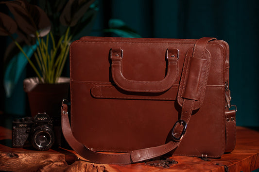 Chestnut Leather Briefcase & Laptop Bag