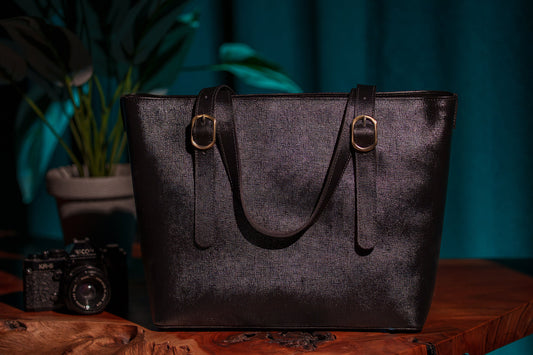 Onyx Black Saffiano Buckle Tote