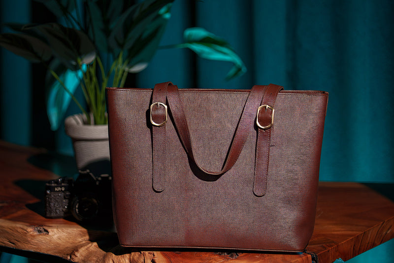 Chocolate Saffiano Buckle Tote