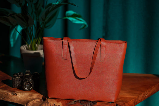 Cognac Luxe Leather Tote