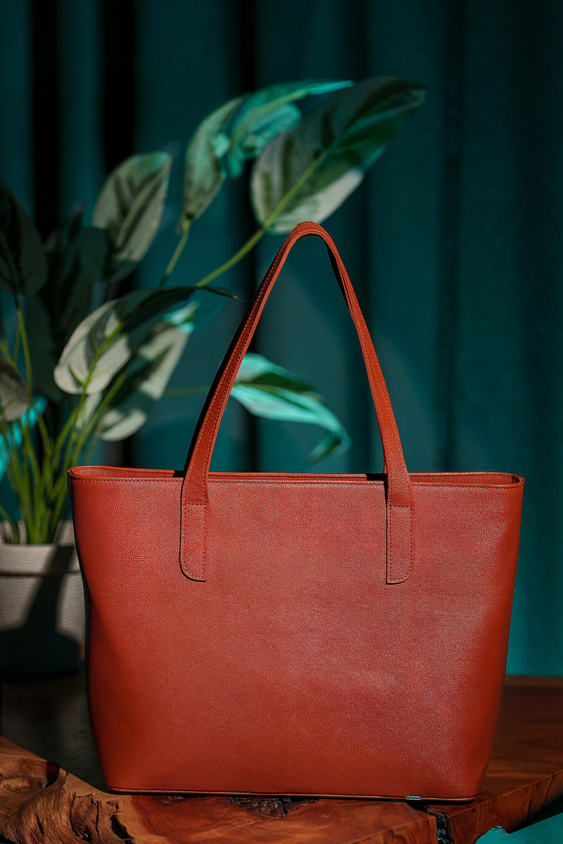 Cognac Luxe Leather Tote