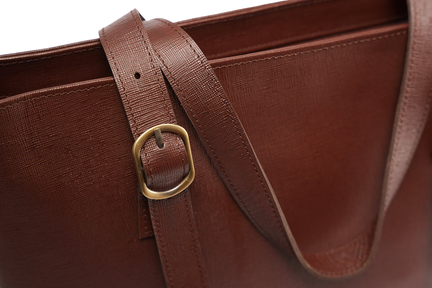 Chocolate Saffiano Buckle Tote