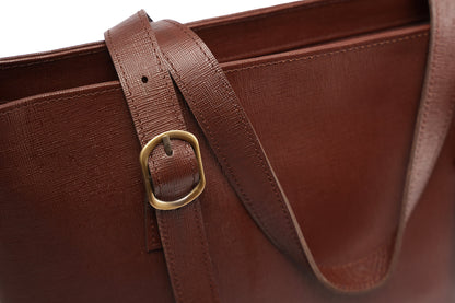 Chocolate Saffiano Buckle Tote