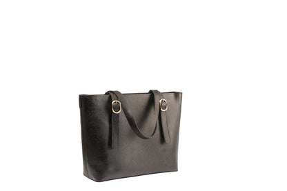 Onyx Black Saffiano Buckle Tote