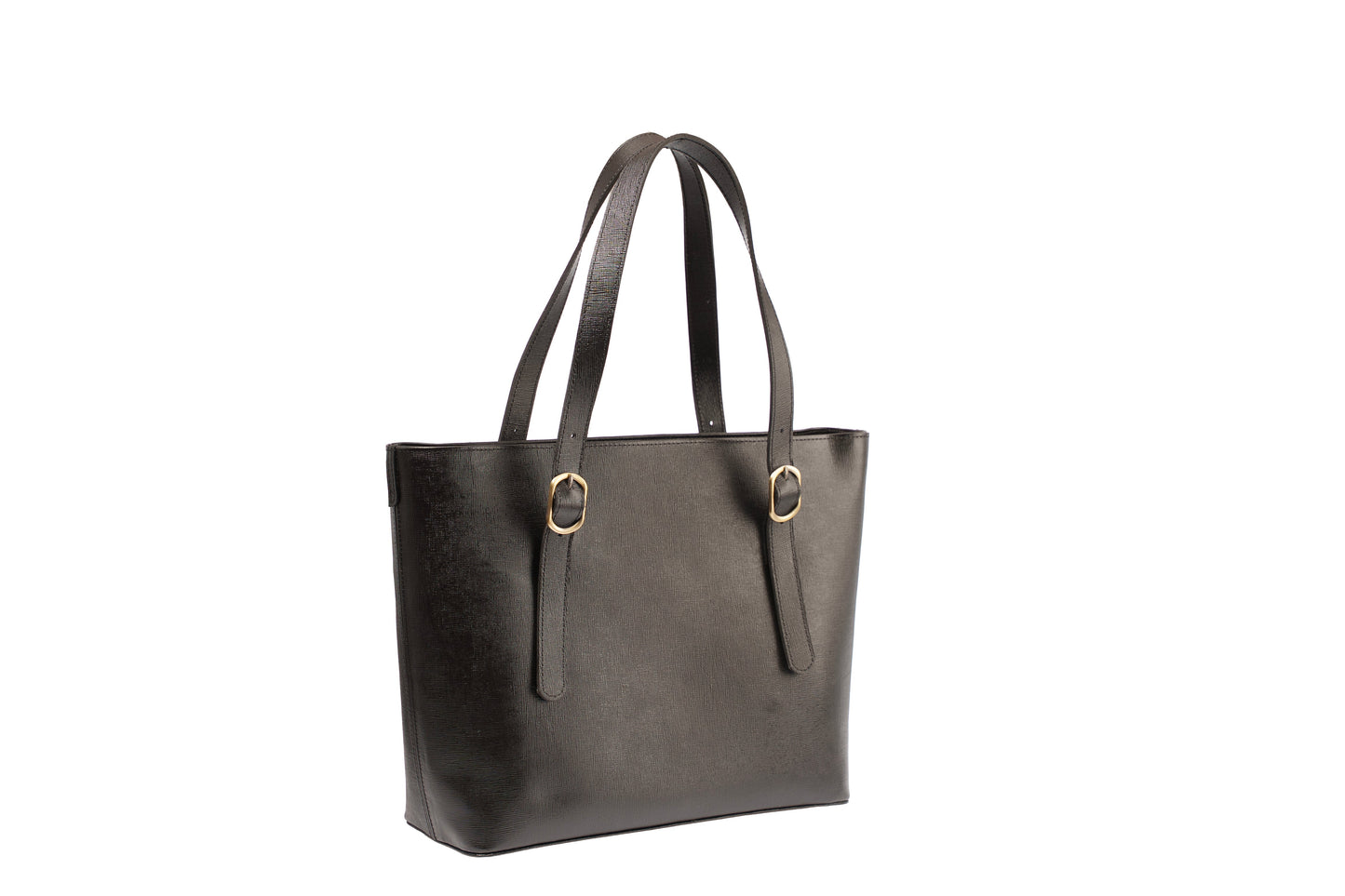 Onyx Black Saffiano Buckle Tote