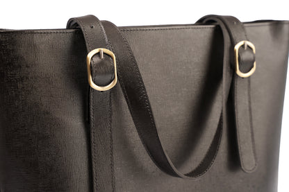 Onyx Black Saffiano Buckle Tote